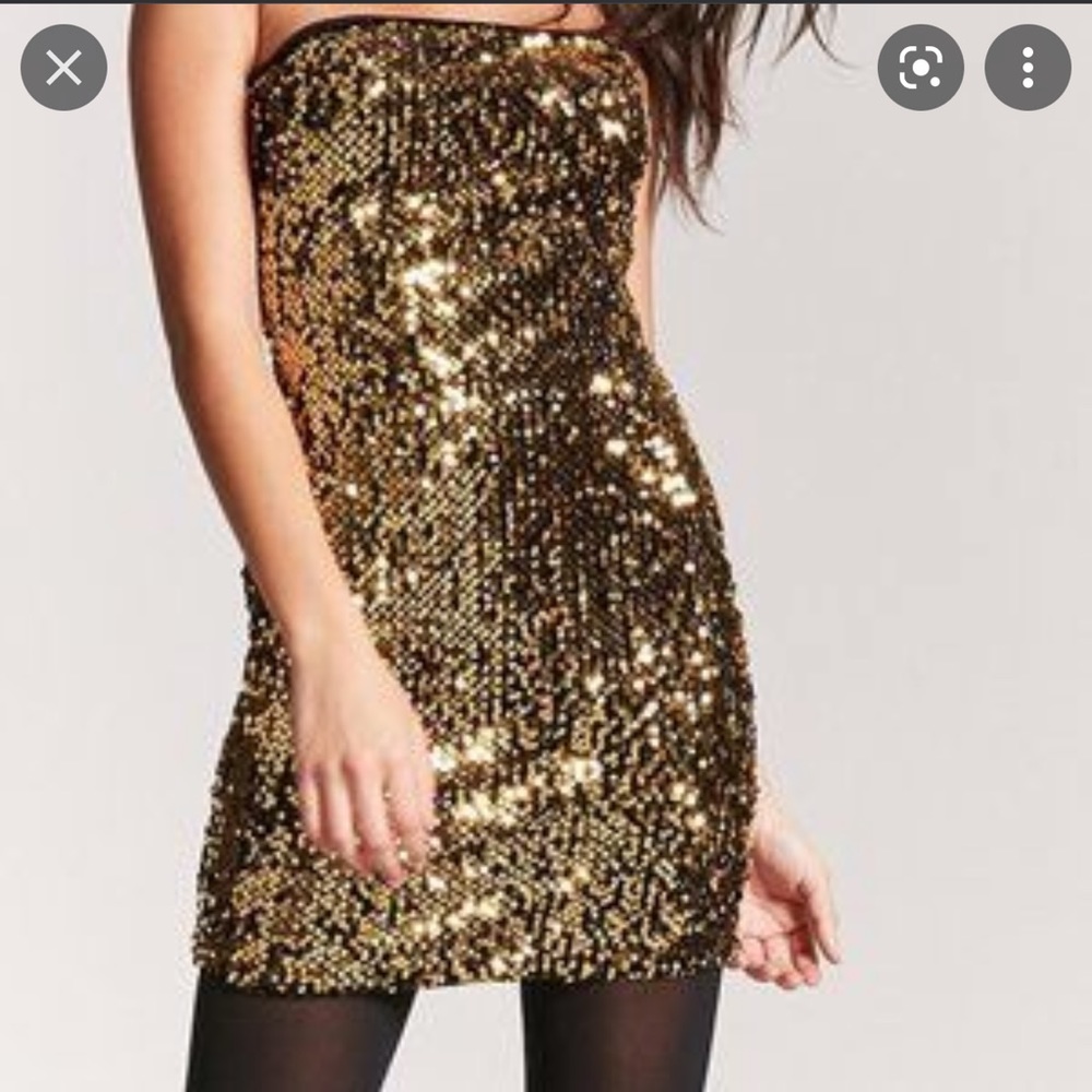 Forever 21 Sequin Mini Dress Gold Strapless Party